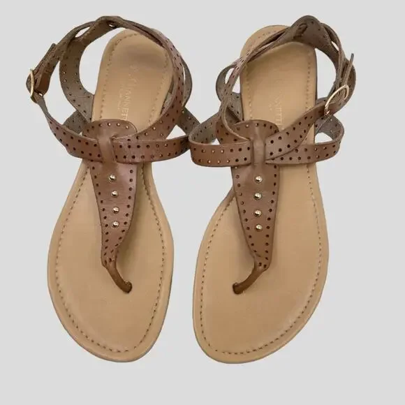 A. Giannetti T-Strap Sandals Womens Size 10 Caged Ankle Strap and Gold Hardware - Picture 1 of 6